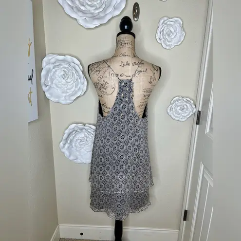 Lavender Brown NTM: , Black & Cream Print with Gold Threads Mini Dress Sz L