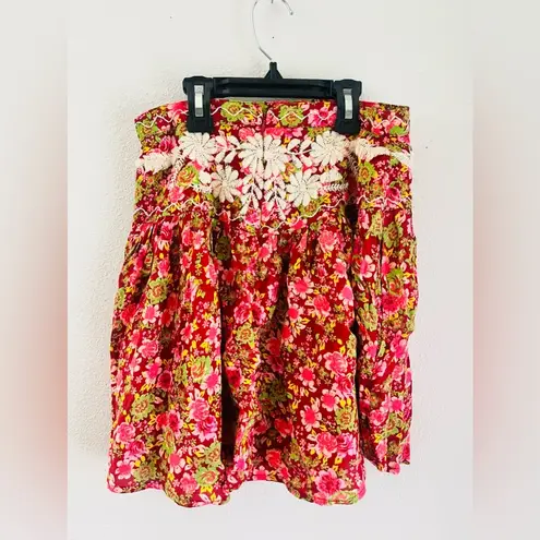 Free People  co-ord set Nyomi Embroidered Floral Mini Skirt Crop Top Red pink