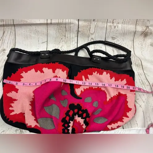 Missoni Large Canvas Tote Bag Multi Colored Abstract Floral Leather Trim