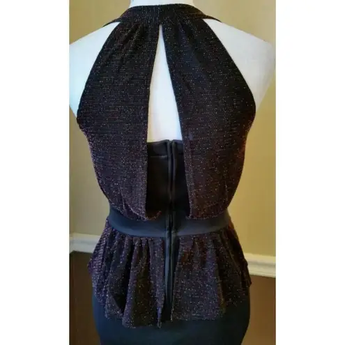 Mystic Black Sparkle Metallic Peplum Cut Halter Dress ModCloth Whimsigoth Glam