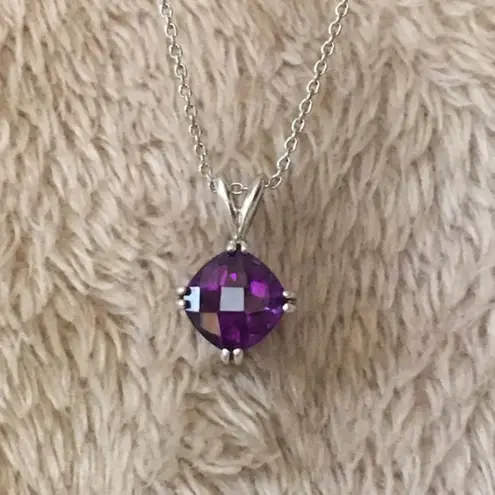 Amethyst Cushion Cut Sterling Silver Necklace