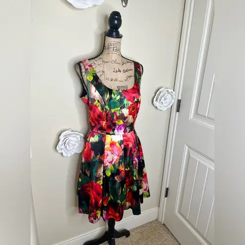 Boston Proper Fit & Flare Jungle Rose Print Sleeveless Dress in Size 12