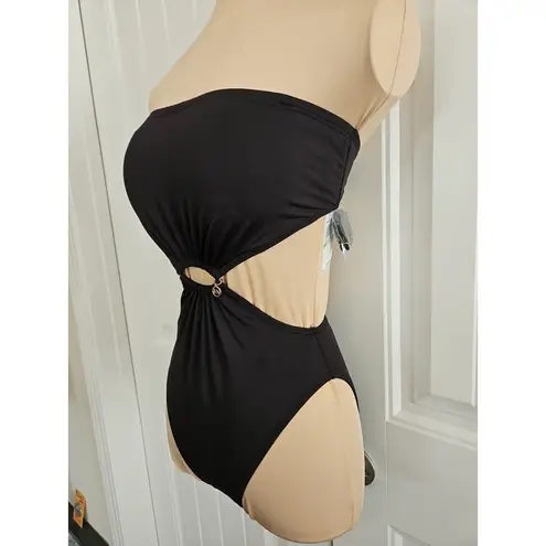 MICHAEL KORS BLACK OPEN SIDES ONE PIECE SWIMSUIT 8 Optional Straps Bandeau Pads