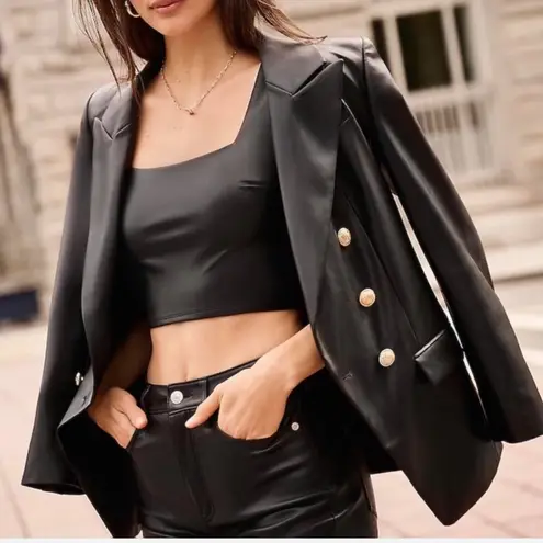 EXPRESS  Women's Faux Leather Black Blazer Jacket size Large  $158