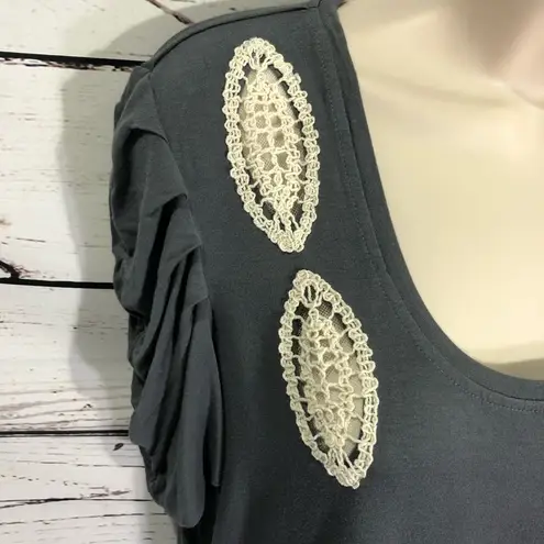 Walter Baker Grey Short Sleeved Top: Ivory Lace