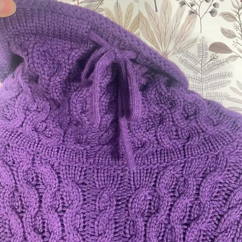 Per Se by Carlisle Purple Cable Knit Merino Wool Blend Turtleneck Sweater Small
