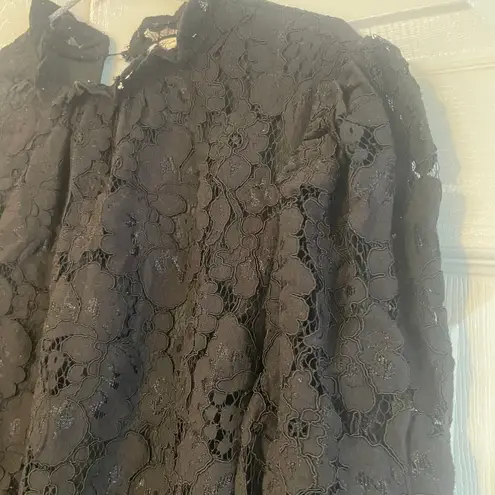 Ultra Pink black long sleeve mock neck lace blouse size L