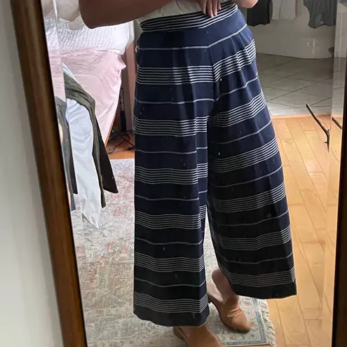 Vintage 40s 50s Navy White Striped High Waisted Pleated Wide Leg Cropped Pants Blue Size 26