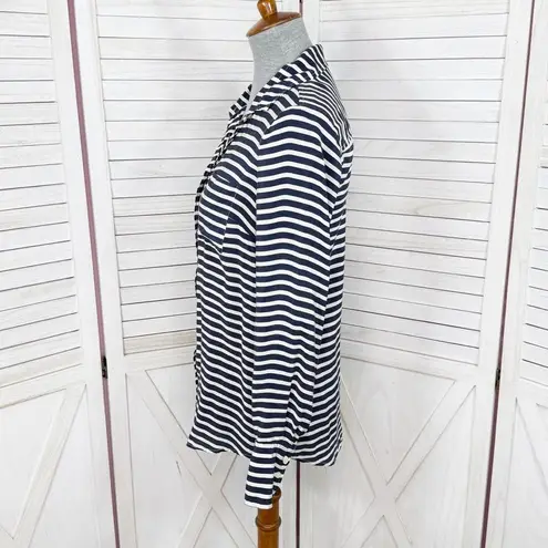 J. Crew Striped Silk Button Up Long Sleeve Shirt Blouse Blue White Small