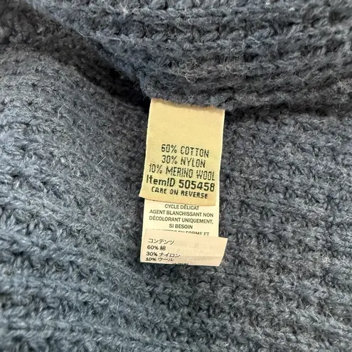 LL Bean Blue Waffle Stitch Hooded Open Cardigan Sweater Pockets Size MEDIUM