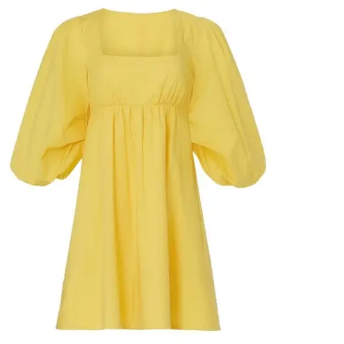 STAUD Sophie Yellow Square Neck Babydoll Mini Dress summer party $250 designer Gold