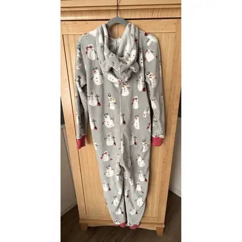 Munki Munki Women's One-Piece Hooded Fleece Pajamas Gray Pink Spark Size Small