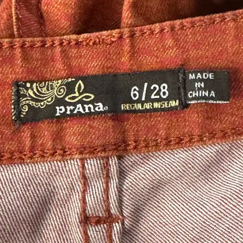 prAna SZ 6/28 Jeans Stretch Mid-Rise Pockets Straight Leg Geometric Rust Red