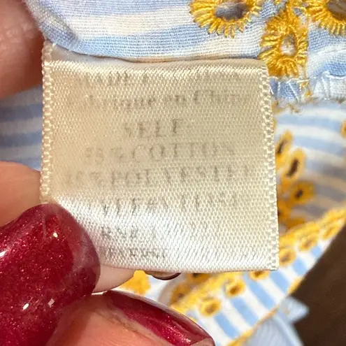 Very J boutique, blue and white striped blouse with yellow tassels size medium