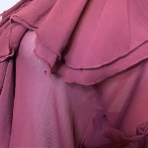 Metro 7 Sheer Boho Ruffle Button Down Blouse S