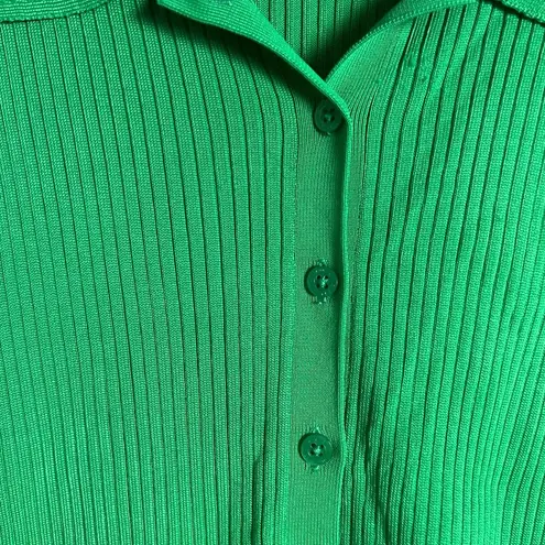 Lauren Ralph Lauren Green Collared Polo Ribbed Knit Cardigan Sweater Size M Size M