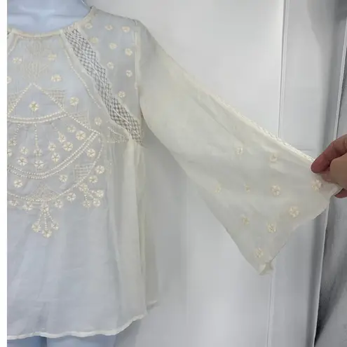Versona Boho Top Sz Large Embroidered Festival Sheer Lace Cottage Hippie Lace