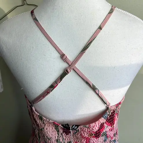 Simplee Apparel Simplee Raccolta Carta pink floral crisscross back smock tier ruffle maxi dress