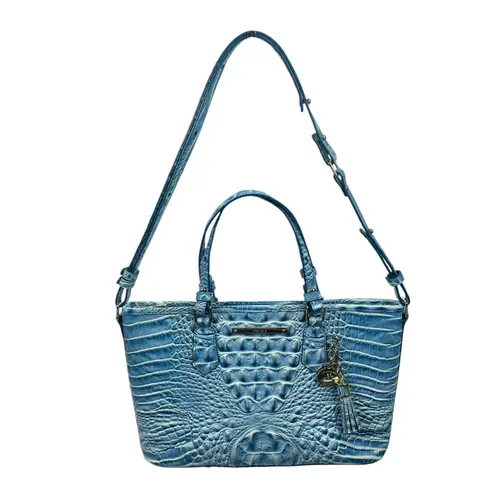 Brahmin Mini Asher Tote Satchel Bag Melbourne Cerulean Blue Croc Embossed
