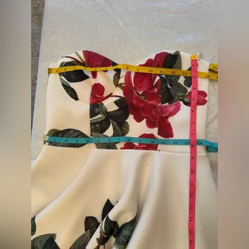 Retro Pinup White and Red Roses Print Bustier Swing Dress Sz L Size L