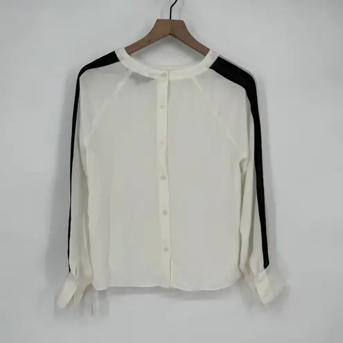 Rachel Rachel Roy Cream Black Stripe Long Sleeve Button Up Blouse Shirt Top S White