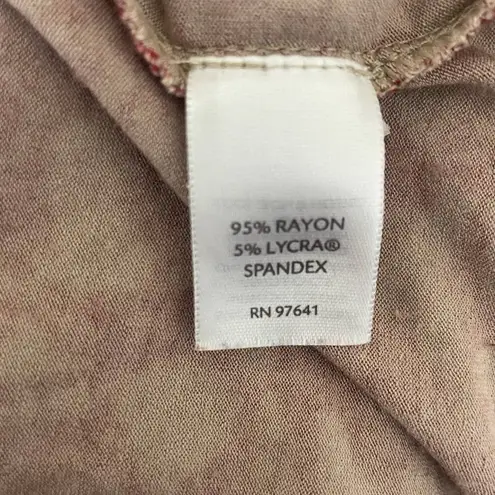 J Jill Top Women XS Rust Tan Crew Neck Long Line Tunic Lace Print Rayon Stretch Red