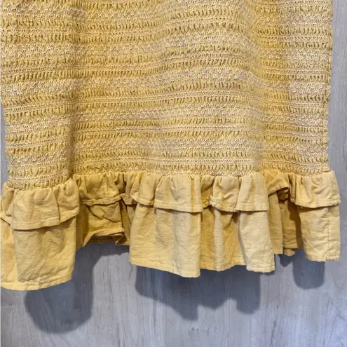 Maeve Yellow Dress with Rouched Smocking and Ruffles  Size M Ribbedcotton