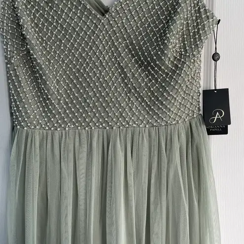 Adrianna Papell Anthropology Teal Bryce Dress Sleeveless Tulle Pearl Bodice Sz 8