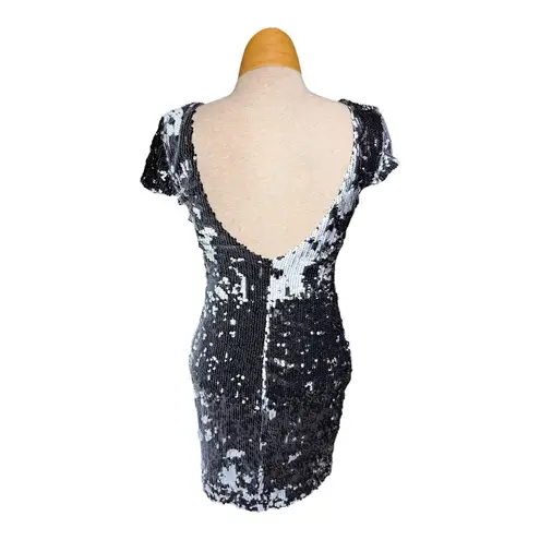 Dress the Population Tabitha Black White Flip Sequin Bodycon Mini Dress Sz S