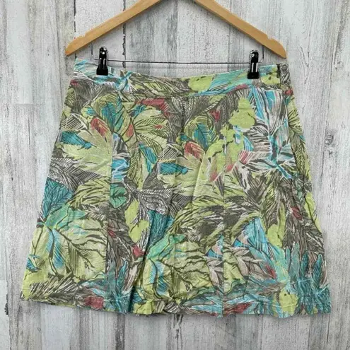 Christopher & Banks Skirt Womens 12P Green Linen Rayon Tropical Print Side Zip