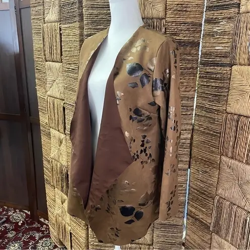 Soft Surroundings Brown Open Front Jacket Size M Long Sleeve Suede Floral - Image 4