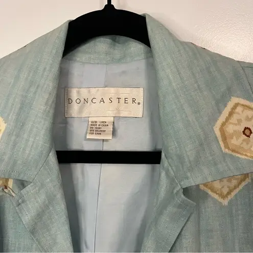 Doncaster 100% Linen Button Down Sports Blazer Jacket Women Size 12 Aqua Aztec