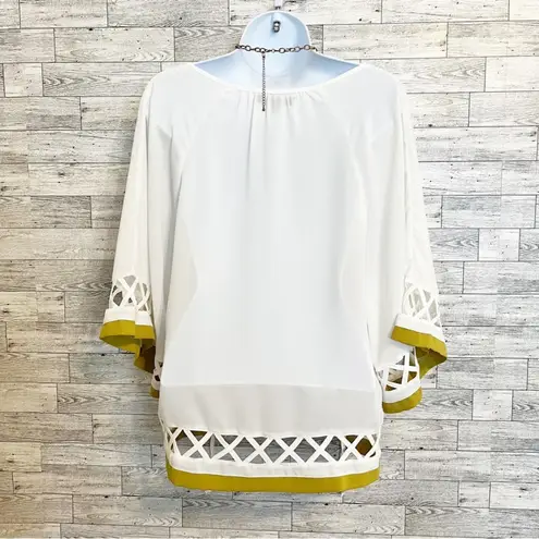 C. Luce Ivory & Ecru Lattice Trim Peasant Blouse, S