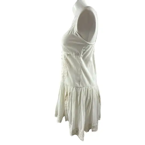Raga Anthropologie Baby Doll Embroidered Cream Drop Waist Mini Dress