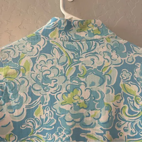 Icikuls womens blue floral print 3/4 zip vented mesh sleeve pullover small