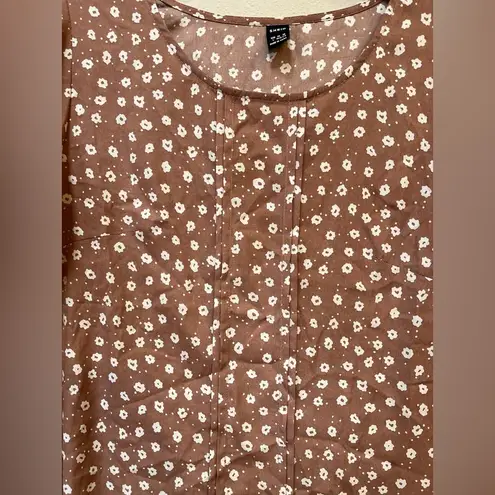 Women’s Mauve Pink Ditsy Floral Flounce Sleeve Ruffle Blouse Large