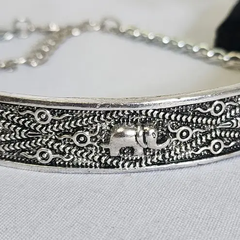 Silver Ethnic Boho Elephant Choker Necklace Earrings Set New