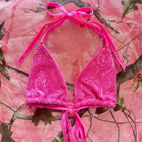 Y2K hot pink sparkly triangle bikini top