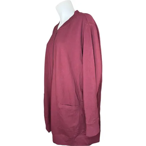 Denim & Co . Active French Terry Tunic Jacket with Ribbed Trim Dark Cherry 3Xd
