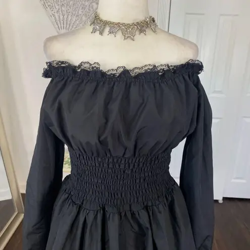 Whimsygoth Witchy Pirate Wench Black Peplum Lace Off The Shoulder Top L Size L