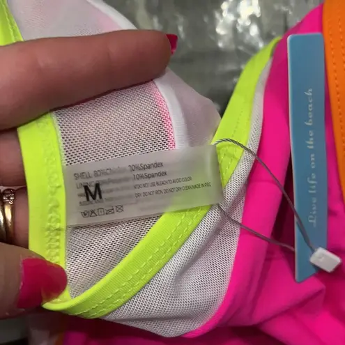 NEW Color Block Mesh Hot Pink Bikini