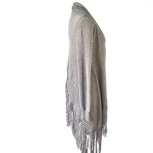 LOVE STITCH Womens Gray Knit Fringe Cardigan Sweater Duster Long Sleeve M Gray Size M
