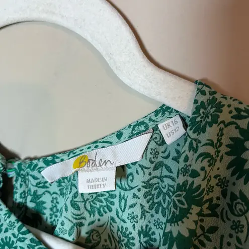 Boden USA Boden Flutter Sleeve Keyhole Blouse Green Floral US 12
