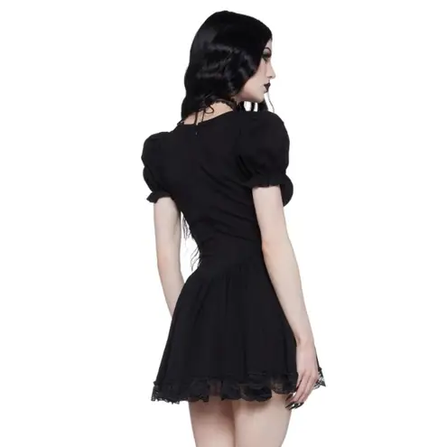 Dolls Kill  Widow Hazy Haunting Corset Puff Sleeve Milkmaid Mini Dress Black XXS