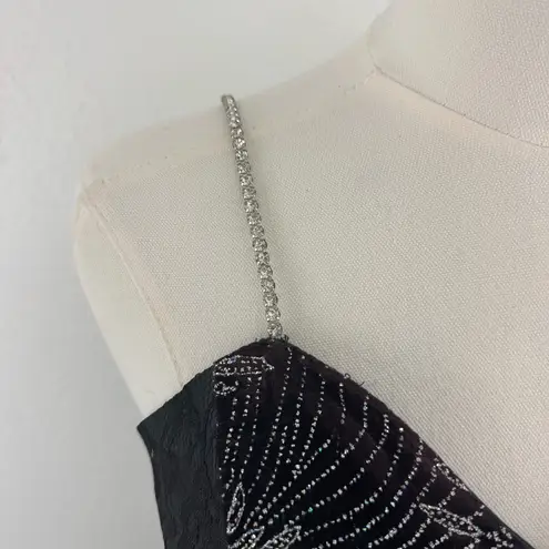 Vintage 90s Black Velvet Silver Floral Glitter Formal Homecoming Mini Dress Size M