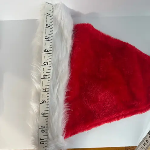 Set of 2 Plush Santa Hats Red & White Faux Fur Trim – Adult Size – New