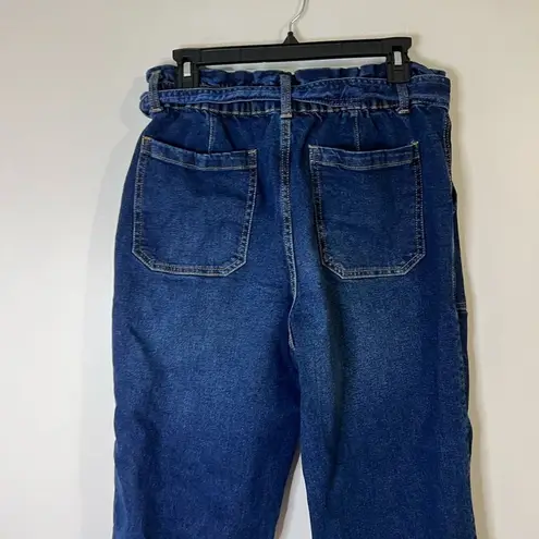 Time And Tru High Waisted Denim Paper Bag Waist Jeans with Denim Belt Size 10