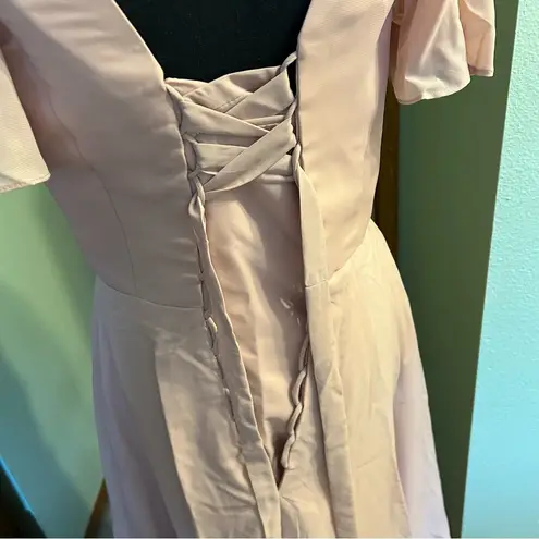 NWOT light pink mother of the bride chiffon dress flutter sleeve lace up back 8