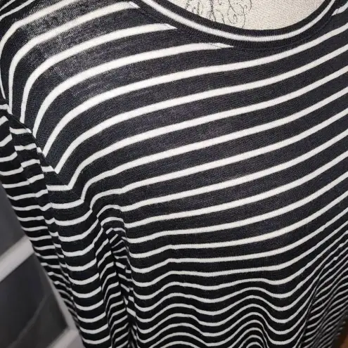 Lafayette 148 New York Womens Black White‎ Striped Long Sleeve Shirt Top Large