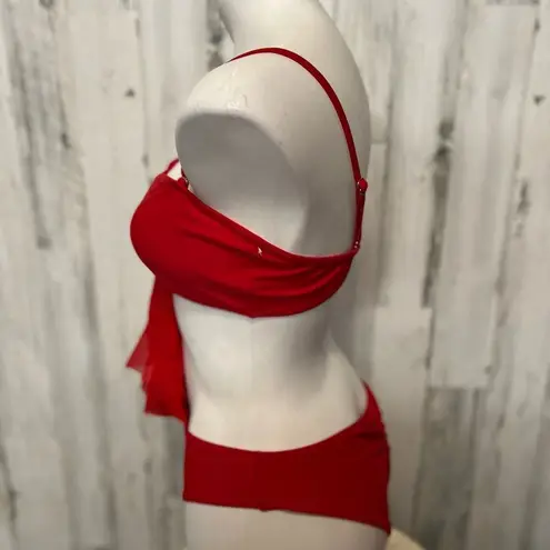 Red Ruffle One Shoulder Bikini Set Women’s Size L Swimwear Size L